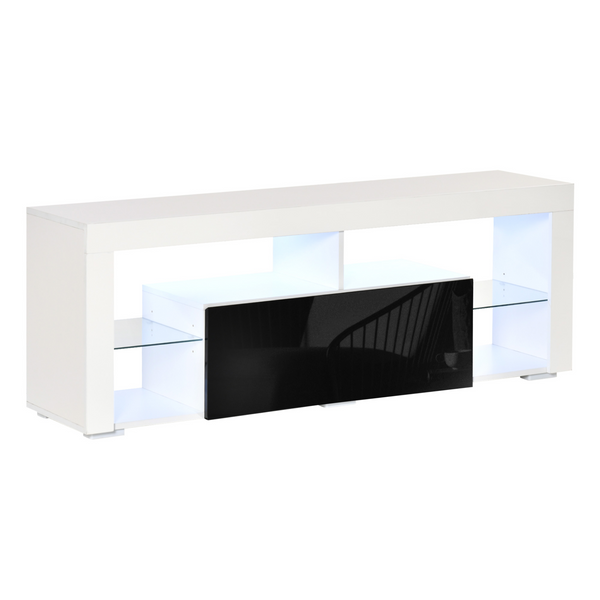 High Gloss TV Stand with LED RGB Lights & Storage Shelves 140cm- Modern Media Unit for 55 Inch TV, Black & White - Premium  from Home Treasures - Just £126.99! Shop now at Home Treasures