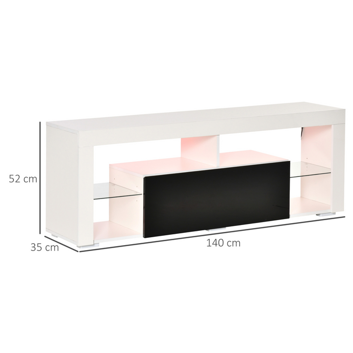 High Gloss TV Stand with LED RGB Lights & Storage Shelves 140cm- Modern Media Unit for 55 Inch TV, Black & White - Premium  from Home Treasures - Just £126.99! Shop now at Home Treasures