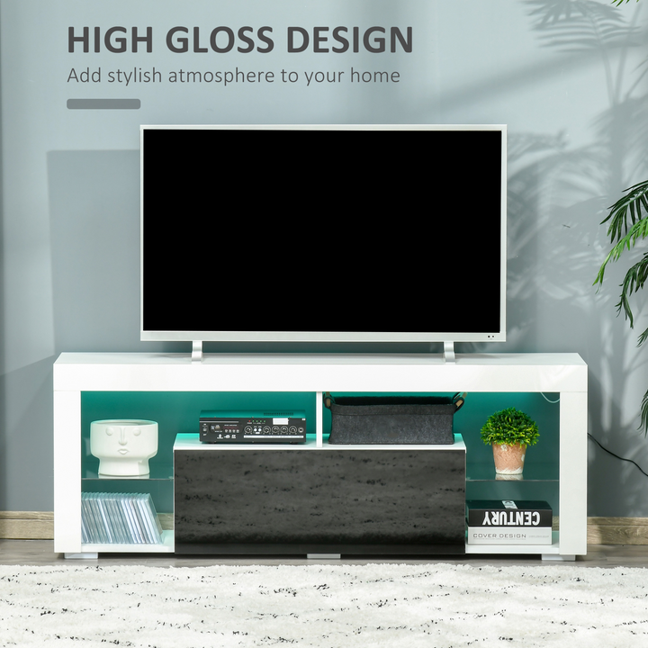 High Gloss TV Stand with LED RGB Lights & Storage Shelves 140cm- Modern Media Unit for 55 Inch TV, Black & White - Premium  from Home Treasures - Just £126.99! Shop now at Home Treasures