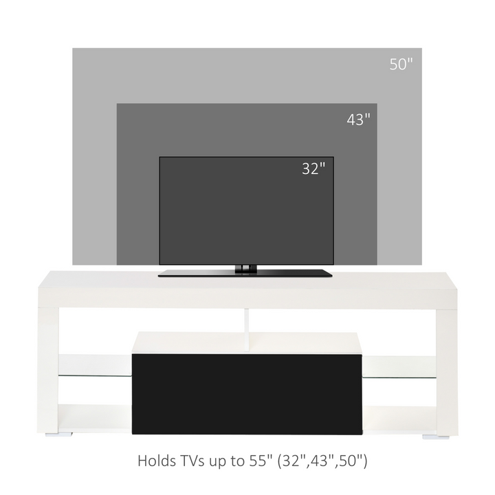 High Gloss TV Stand with LED RGB Lights & Storage Shelves 140cm- Modern Media Unit for 55 Inch TV, Black & White - Premium  from Home Treasures - Just £126.99! Shop now at Home Treasures