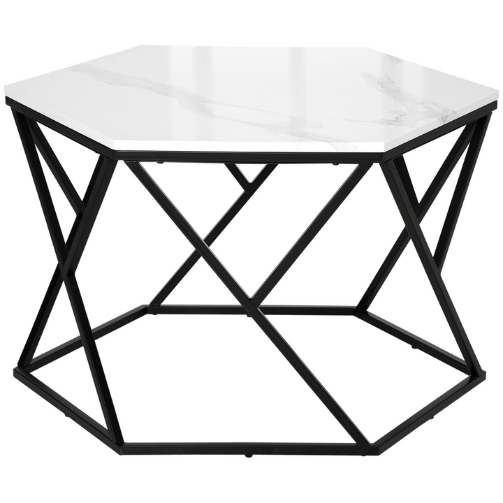 Modern Coffee Table with Steel Frame and High Gloss Faux Marble Top – Stylish and Sturdy Living Room Furniture in White - Premium  from Home Treasures - Just £84.99! Shop now at Home Treasures