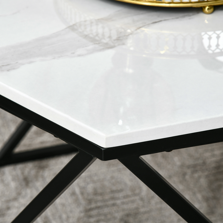 Modern Coffee Table with Steel Frame and High Gloss Faux Marble Top – Stylish and Sturdy Living Room Furniture in White - Premium  from Home Treasures - Just £84.99! Shop now at Home Treasures