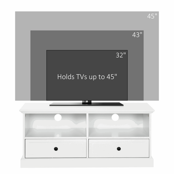 Elegant White TV Unit Cabinet with Drawers, Open Shelves & Cable Management | 45.5 x 103 x 40cm - Premium  from Home Treasures - Just £113.99! Shop now at Home Treasures