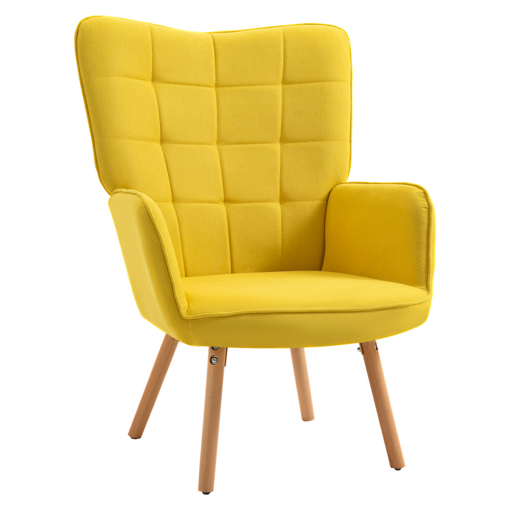 Modern Velvet-Touch Tufted Wingback Armchair - Yellow Club Chair with Wooden Legs - Premium  from Home Treasures - Just £157.99! Shop now at Home Treasures