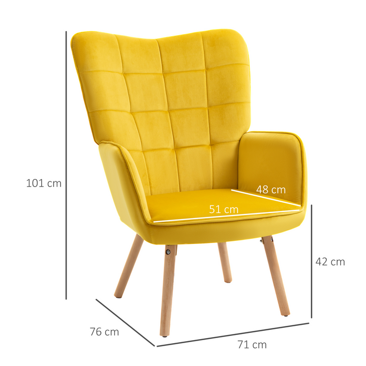 Modern Velvet-Touch Tufted Wingback Armchair - Yellow Club Chair with Wooden Legs - Premium  from Home Treasures - Just £157.99! Shop now at Home Treasures