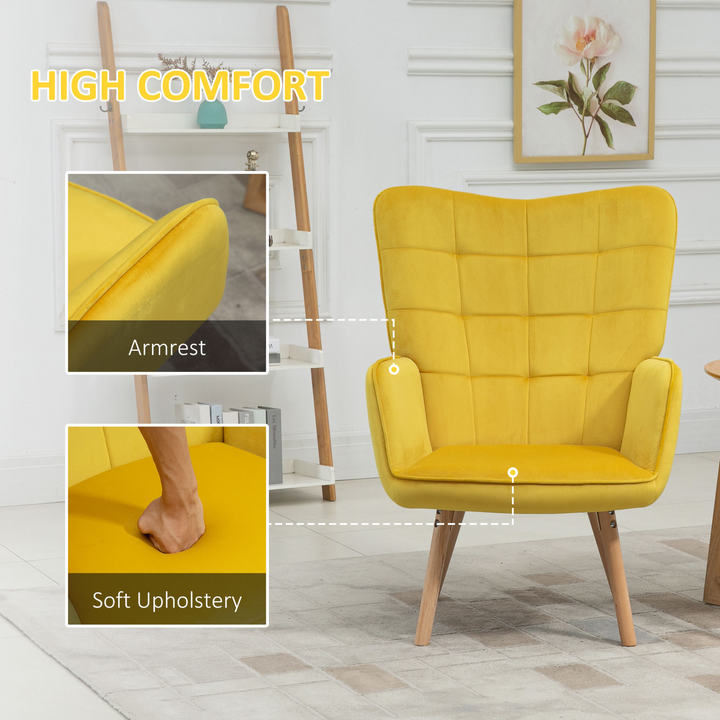 Modern Velvet-Touch Tufted Wingback Armchair - Yellow Club Chair with Wooden Legs - Premium  from Home Treasures - Just £157.99! Shop now at Home Treasures