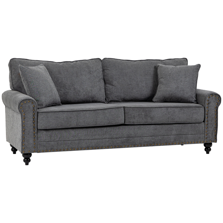 Grey 2 Seater Sofa for Living Room – Fabric Sofa with Cushions, Throw Pillows & Nailhead Trim - Premium  from Home Treasures - Just £411.99! Shop now at Home Treasures