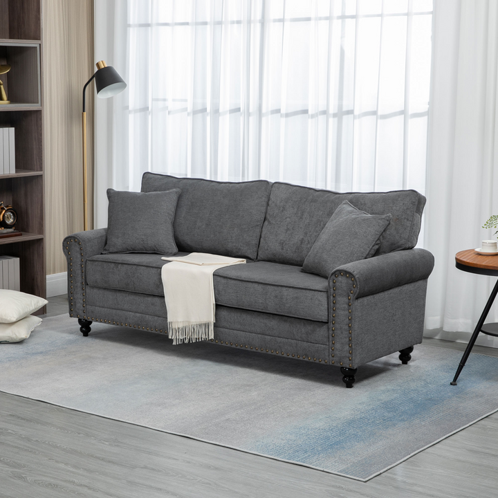 Grey 2 Seater Sofa for Living Room – Fabric Sofa with Cushions, Throw Pillows & Nailhead Trim - Premium  from Home Treasures - Just £411.99! Shop now at Home Treasures