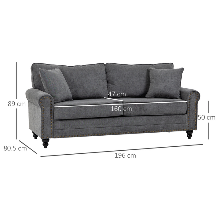 Grey 2 Seater Sofa for Living Room – Fabric Sofa with Cushions, Throw Pillows & Nailhead Trim - Premium  from Home Treasures - Just £411.99! Shop now at Home Treasures