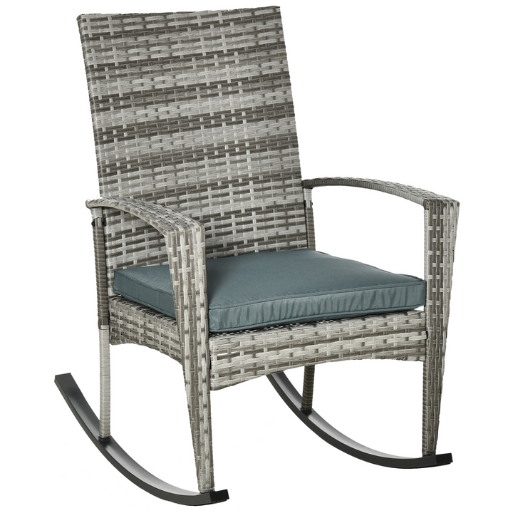 Light Grey Rattan Rocking Chair – Outdoor Wicker Patio Relaxer with Cushion - Premium  from Home Treasures - Just £113.99! Shop now at Home Treasures