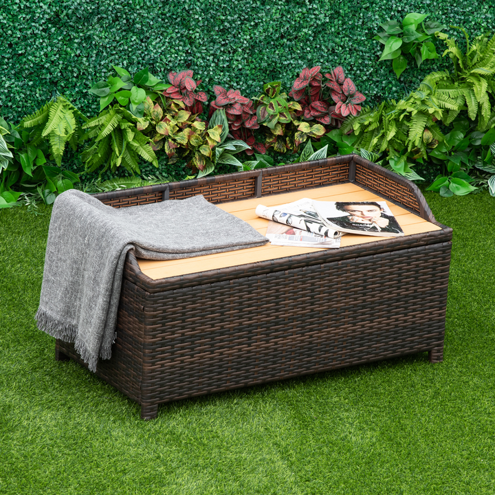 Rattan Wicker Storage Bench - 2-in-1 Brown PE Seat & Box Furniture - Premium  from Home Treasures - Just £189.99! Shop now at Home Treasures