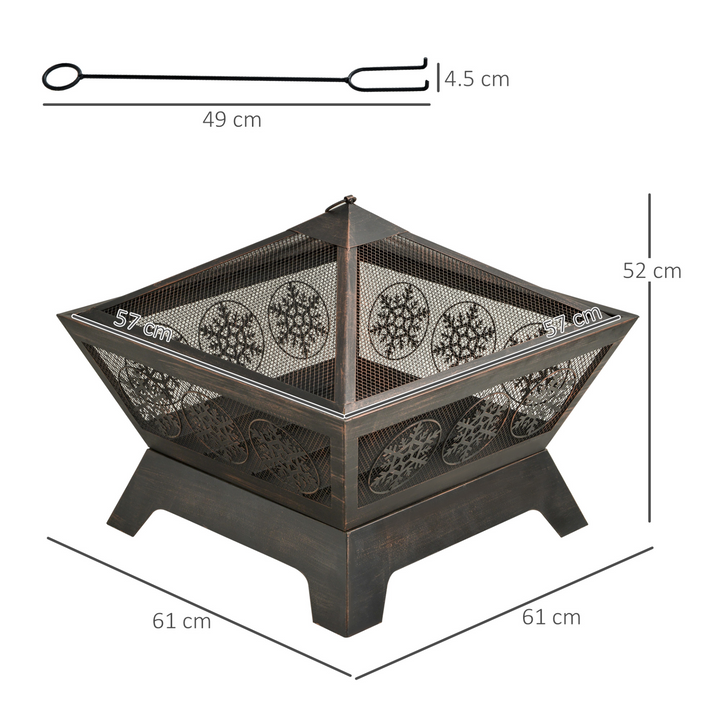 Durable Metal Square Firepit Bowl with Spark Screen (61 x 61 x 52cm) - Black, Stylish Snowflake Design - Premium  from Home Treasures - Just £124.99! Shop now at Home Treasures