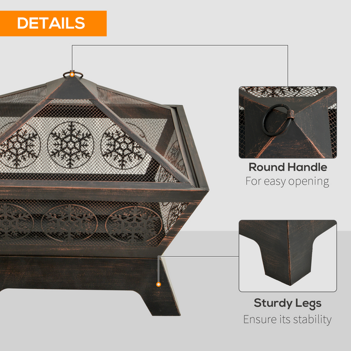 Durable Metal Square Firepit Bowl with Spark Screen (61 x 61 x 52cm) - Black, Stylish Snowflake Design - Premium  from Home Treasures - Just £124.99! Shop now at Home Treasures