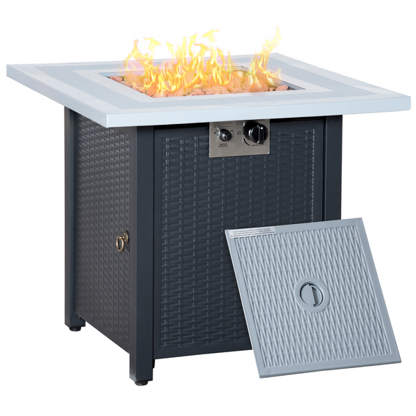 Square Propane Gas Fire Pit/Patio Heater with Lava Rocks and Lid - Black | 40,000 BTU Outdoor Fire Table with Pulse Ignition for Patio, Garden or Backyard Use - Premium  from Home Treasures - Just £190.99! Shop now at Home Treasures