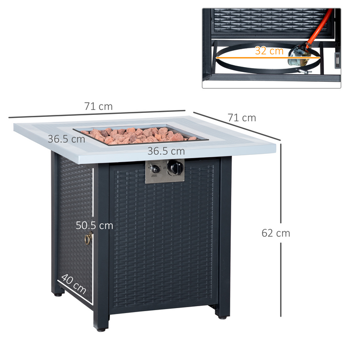 Square Propane Gas Fire Pit/Patio Heater with Lava Rocks and Lid - Black | 40,000 BTU Outdoor Fire Table with Pulse Ignition for Patio, Garden or Backyard Use - Premium  from Home Treasures - Just £190.99! Shop now at Home Treasures