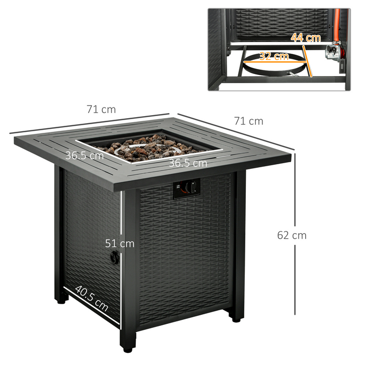 Rattan Square Propane Gas Fire Pit & Patio Heater with Protective Cover, Lava Rocks, and Lid (Black) - Multipurpose Outdoor Heating Solution - Premium  from Home Treasures - Just £269.99! Shop now at Home Treasures