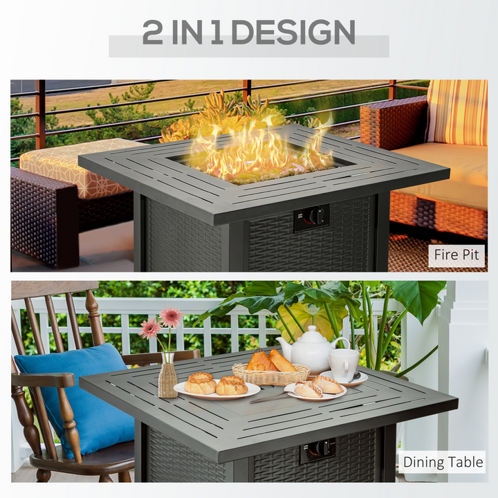 Rattan Square Propane Gas Fire Pit & Patio Heater with Protective Cover, Lava Rocks, and Lid (Black) - Multipurpose Outdoor Heating Solution - Premium  from Home Treasures - Just £269.99! Shop now at Home Treasures