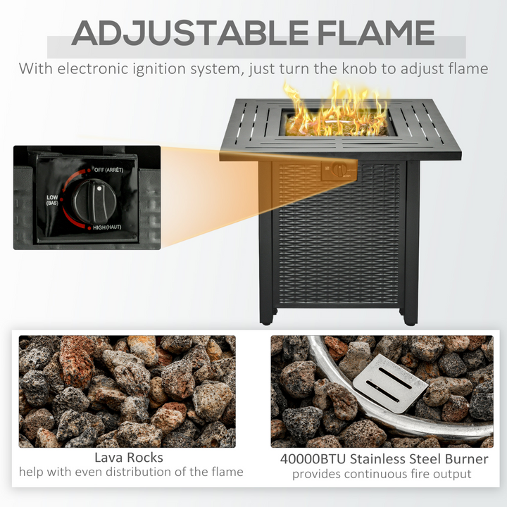 Rattan Square Propane Gas Fire Pit & Patio Heater with Protective Cover, Lava Rocks, and Lid (Black) - Multipurpose Outdoor Heating Solution - Premium  from Home Treasures - Just £269.99! Shop now at Home Treasures