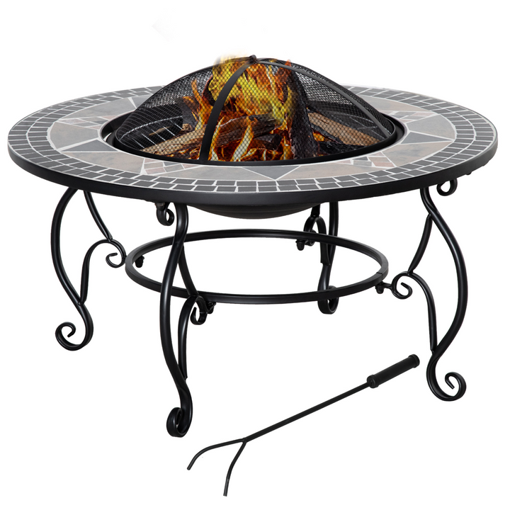 Multi-Functional Fire Pit with BBQ Grill and Spark Screen Cover – Stylish Mosaic Design - Premium  from Home Treasures - Just £182.99! Shop now at Home Treasures