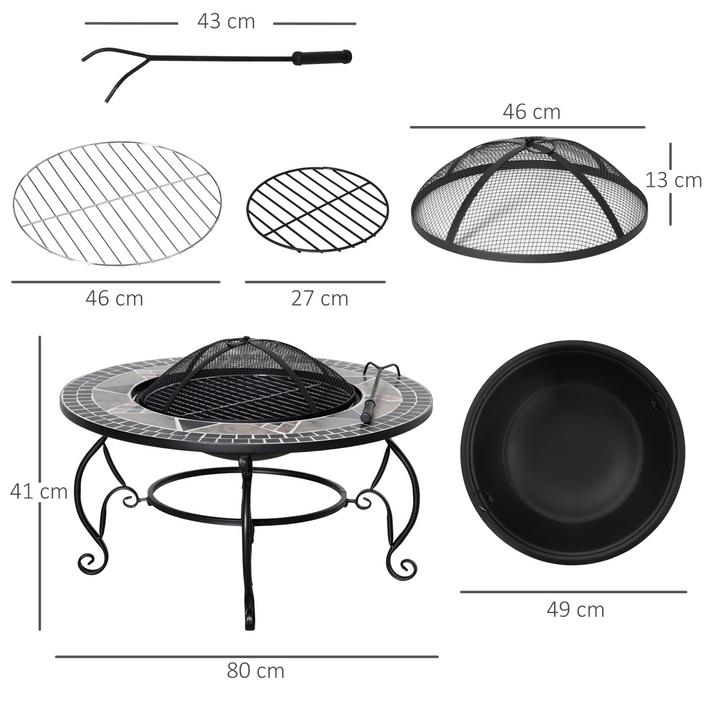 Multi-Functional Fire Pit with BBQ Grill and Spark Screen Cover – Stylish Mosaic Design - Premium  from Home Treasures - Just £182.99! Shop now at Home Treasures