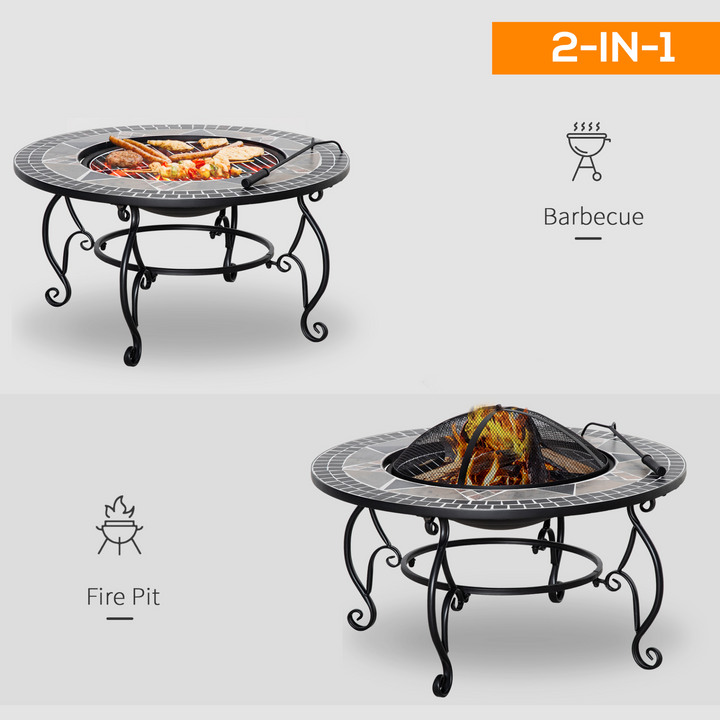 Multi-Functional Fire Pit with BBQ Grill and Spark Screen Cover – Stylish Mosaic Design - Premium  from Home Treasures - Just £182.99! Shop now at Home Treasures