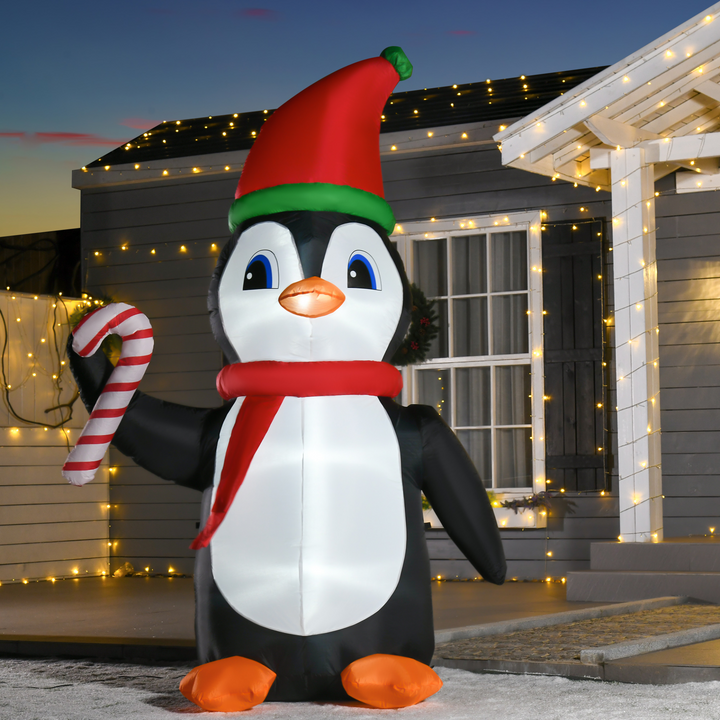 8ft Inflatable Christmas Penguin with Candy Cane and LED Lights - Perfect Outdoor Holiday Decoration - Premium  from Home Treasures - Just £51.99! Shop now at Home Treasures