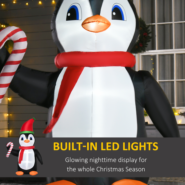 8ft Inflatable Christmas Penguin with Candy Cane and LED Lights - Perfect Outdoor Holiday Decoration - Premium  from Home Treasures - Just £51.99! Shop now at Home Treasures