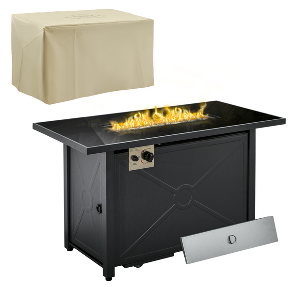 Versatile Propane Gas Fire Pit & Patio Heater with Tempered Glass Tabletop, Cover, Glass Beads and Lid (Black) - Premium  from Home Treasures - Just £447.99! Shop now at Home Treasures