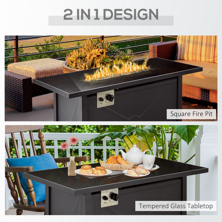 Versatile Propane Gas Fire Pit & Patio Heater with Tempered Glass Tabletop, Cover, Glass Beads and Lid (Black) - Premium  from Home Treasures - Just £447.99! Shop now at Home Treasures