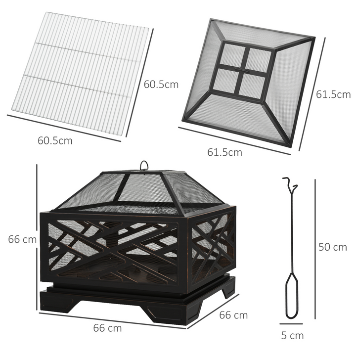 Versatile Metal Fire Pit Brazier w/ Grill Shelf, Mesh Lid, and Poker - Stylish Black Outdoor Heater & BBQ Combo - Premium  from Home Treasures - Just £161.99! Shop now at Home Treasures