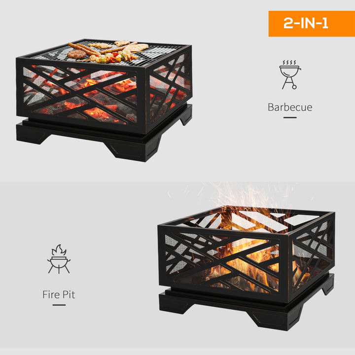 Versatile Metal Fire Pit Brazier w/ Grill Shelf, Mesh Lid, and Poker - Stylish Black Outdoor Heater & BBQ Combo - Premium  from Home Treasures - Just £161.99! Shop now at Home Treasures