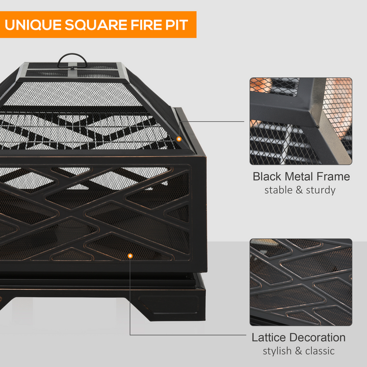 Versatile Metal Fire Pit Brazier w/ Grill Shelf, Mesh Lid, and Poker - Stylish Black Outdoor Heater & BBQ Combo - Premium  from Home Treasures - Just £161.99! Shop now at Home Treasures