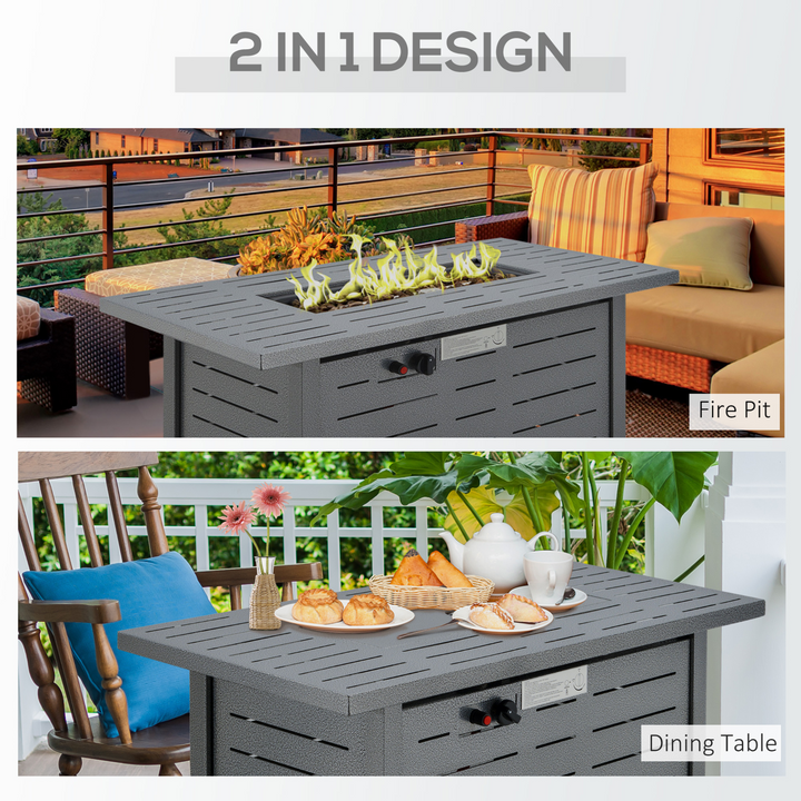 Premium Propane Gas Fire Pit & Patio Heater with Protective Cover, Lava Rocks, and Lid - Silver & Grey - 50,000 BTU Outdoor Fireplace & Dining Table Combo - Premium  from Home Treasures - Just £369.99! Shop now at Home Treasures