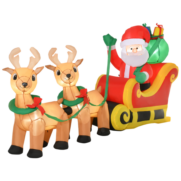 8ft Christmas Inflatable Santa Claus on Sleigh - LED Lighted Indoor/Outdoor Holiday Decoration - Premium  from Home Treasures - Just £68.99! Shop now at Home Treasures