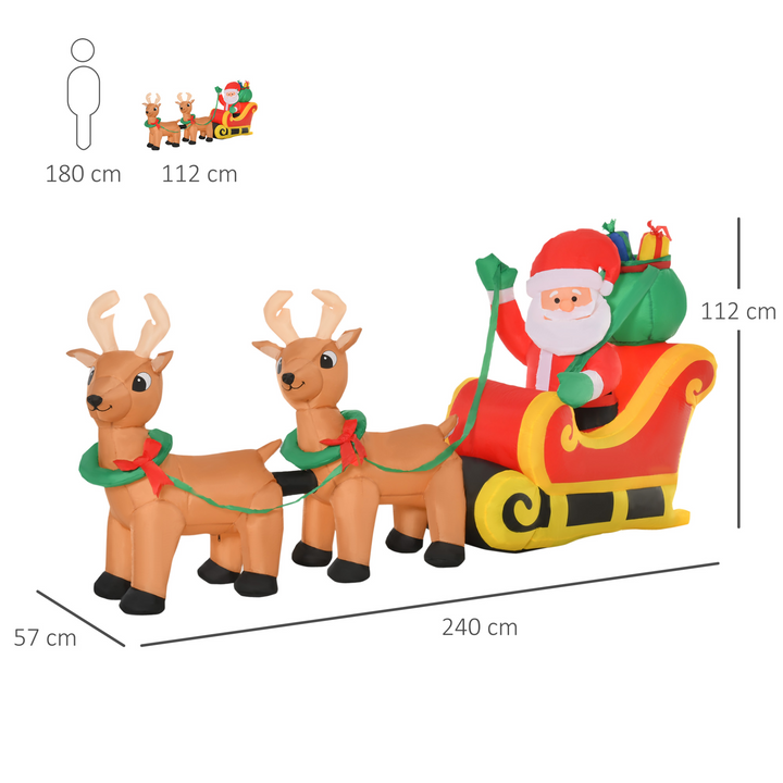 8ft Christmas Inflatable Santa Claus on Sleigh - LED Lighted Indoor/Outdoor Holiday Decoration - Premium  from Home Treasures - Just £68.99! Shop now at Home Treasures