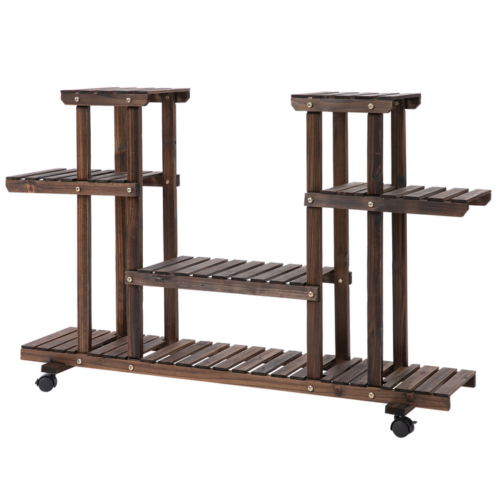 4-Tier Wooden Plant Stand for Indoor & Outdoor Use, Floor-standing Flower Rack with Wheels & Handle, 123.5 x 33 x 80 cm - Premium  from Home Treasures - Just £74.99! Shop now at Home Treasures