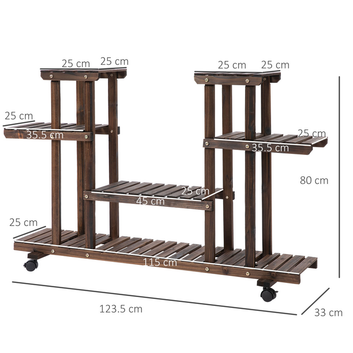 4-Tier Wooden Plant Stand for Indoor & Outdoor Use, Floor-standing Flower Rack with Wheels & Handle, 123.5 x 33 x 80 cm - Premium  from Home Treasures - Just £74.99! Shop now at Home Treasures