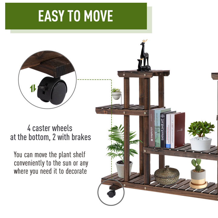 4-Tier Wooden Plant Stand for Indoor & Outdoor Use, Floor-standing Flower Rack with Wheels & Handle, 123.5 x 33 x 80 cm - Premium  from Home Treasures - Just £74.99! Shop now at Home Treasures