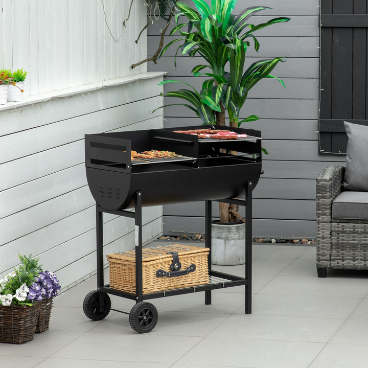 Premium Trolley Charcoal BBQ Grill with Wheels - Black | Dual Grill, Adjustable Height, Durable Heat-Resistant Steel, Easy to Assemble - Premium  from Home Treasures - Just £141.99! Shop now at Home Treasures