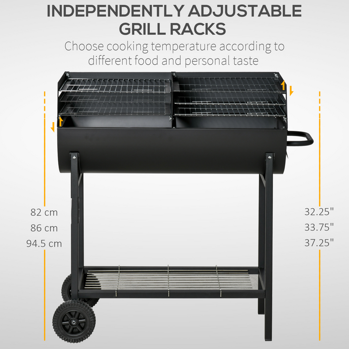 Premium Trolley Charcoal BBQ Grill with Wheels - Black | Dual Grill, Adjustable Height, Durable Heat-Resistant Steel, Easy to Assemble - Premium  from Home Treasures - Just £141.99! Shop now at Home Treasures