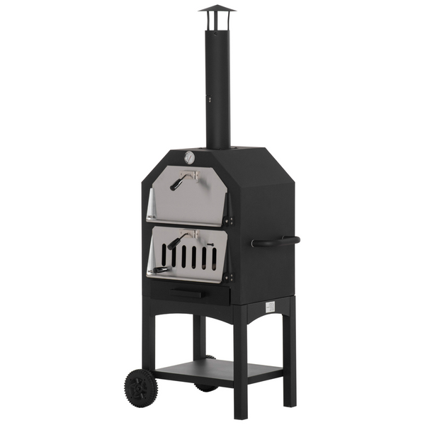 Outdoor Pizza Oven & Charcoal BBQ Grill (Black & Stainless Steel) - Versatile, Durable, and Perfect for Garden Parties - Premium  from Home Treasures - Just £156.99! Shop now at Home Treasures