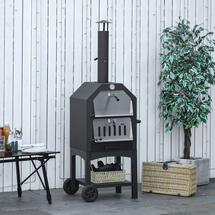 Outdoor Pizza Oven & Charcoal BBQ Grill (Black & Stainless Steel) - Versatile, Durable, and Perfect for Garden Parties - Premium  from Home Treasures - Just £156.99! Shop now at Home Treasures