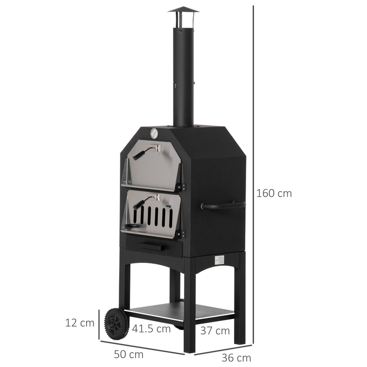 Outdoor Pizza Oven & Charcoal BBQ Grill (Black & Stainless Steel) - Versatile, Durable, and Perfect for Garden Parties - Premium  from Home Treasures - Just £156.99! Shop now at Home Treasures