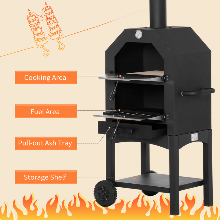 Outdoor Pizza Oven & Charcoal BBQ Grill (Black & Stainless Steel) - Versatile, Durable, and Perfect for Garden Parties - Premium  from Home Treasures - Just £156.99! Shop now at Home Treasures