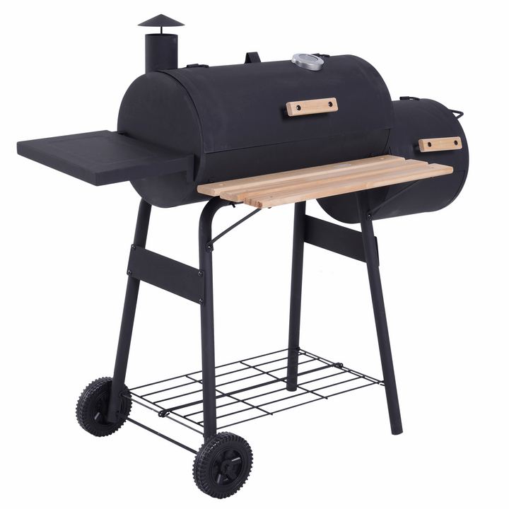 Charcoal Barrel Barbecue with Smoker (Black) - High Temperature, Sturdy Construction, Portable with Wheels - Premium  from Home Treasures - Just £136.99! Shop now at Home Treasures