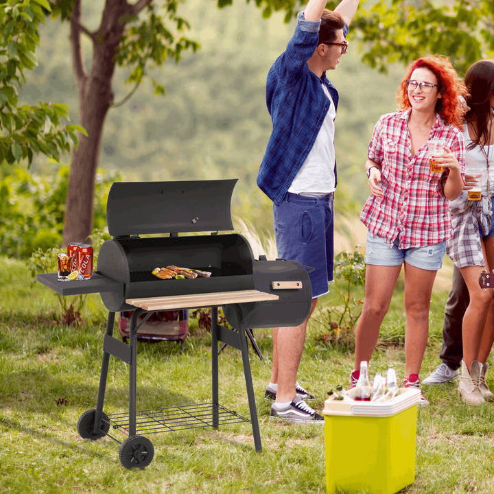 Charcoal Barrel Barbecue with Smoker (Black) - High Temperature, Sturdy Construction, Portable with Wheels - Premium  from Home Treasures - Just £136.99! Shop now at Home Treasures