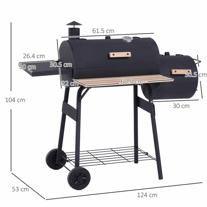 Charcoal Barrel Barbecue with Smoker (Black) - High Temperature, Sturdy Construction, Portable with Wheels - Premium  from Home Treasures - Just £136.99! Shop now at Home Treasures