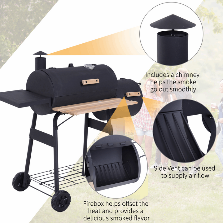 Charcoal Barrel Barbecue with Smoker (Black) - High Temperature, Sturdy Construction, Portable with Wheels - Premium  from Home Treasures - Just £136.99! Shop now at Home Treasures