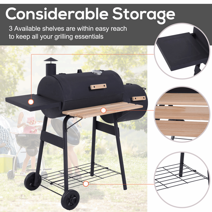 Charcoal Barrel Barbecue with Smoker (Black) - High Temperature, Sturdy Construction, Portable with Wheels - Premium  from Home Treasures - Just £136.99! Shop now at Home Treasures