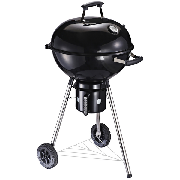 Charcoal BBQ Grill with Wheels & Storage Shelves - Portable and Stylish Outdoor Barbecue with Thermometer and Chrome Cooking Grate - Premium  from Home Treasures - Just £83.99! Shop now at Home Treasures